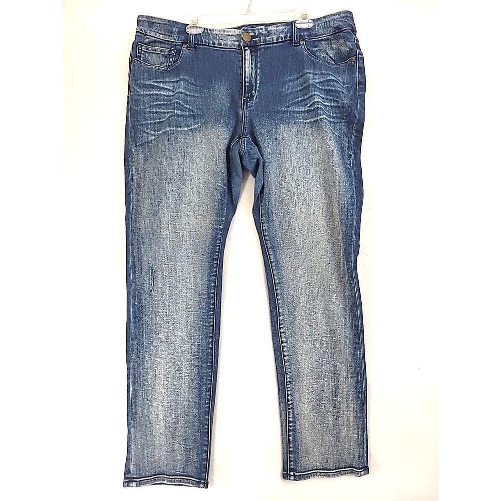 Seven 7 Womens Jeans Sz 22 Low‎ Rise Med Wash Straight Cut Rhinestone Pockets